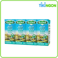 Lốc 4 hộp NutiMilk Sữa tươi 100 điểm - Sữa tươi nguyên chất tiệt trùng Không đường hộp 180ml