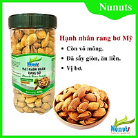 Hạt hạnh nhân rang bơ Mỹ còn vỏ mỏng Nunuts, vị béo béo giòn giòn,thơm ngon khó quên, món ăn vặt yêu thích của mọi người.