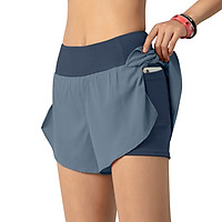 Women Running Shorts 2-in-1 with Pocket Wide Waistband Coverage Layer Compression Liner Lounging Sport Yoga Leggings