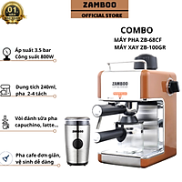 Combo máy pha cà phê Espresso Zamboo ZB-68CF + máy xay ZB100g - hàng chính hãng