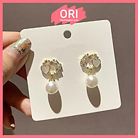 Khuyên bông tai Trái tim đính ngọc cao cấp hàn quốc siêu đẹp ORI B008