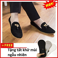 Giày Lười Nam Đẹp Đế Khâu Chuông Vàng Da Búc Màu Đen Sang Trọng - M124-BUCK (T)