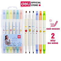 Bút nhớ dòng 2 đầu Deli - 6 màu - Nét trơn mượt, màu tươi sáng - 6 chiếc/1 Hộp - S606