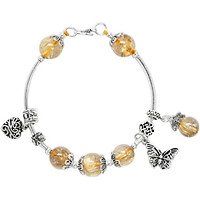 Vòng Tay Thạch Anh Tóc Vàng 8mm Mix Charm Bướm Bạc 925 Ngọc Quý Gemstones VT140
