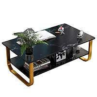 Bàn Trà Sofa Họa Tiết Giả Vân Đá 2 Tầng Trang Trí Phòng, Chân Thép Tĩnh Điện Chắc Chắn (Màu Đen, Màu Trắng)