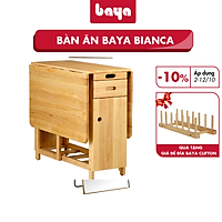 Bàn Ăn Gấp Gọn Thông Minh BAYA BIANCA Chất Liệu Gỗ Cao Su Chống Mối Mọt Tự Nhiên Thiết Kế Mặt Bàn Hình Chữ Nhật Và 2 Hộc Kéo Chứa Dụng Cụ Ăn 4379