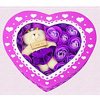 Hộp Hoa Hồng Trái Tim 17 Bông Kèm Gấu