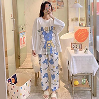 Đồ bộ nữ dễ thương thích hợp mặc nhà,chất liệu thun lạnh mỏng thoáng mát free size 40kg - 60kg
