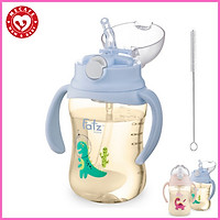 Bình uống nước trong suốt nắp bật chống chỗ ống hút silicone 250ml cho bé từ 6 tháng tuổi + tặng cọ rửa ống hút