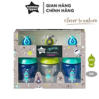 Bộ bình sữa ty siêu mềm tự nhiên và ty ngậm BOLDLY GO Tommee Tippee Closer To Nature, núm ty đi kèm 3-6 tháng - BOY (3 bình x 260ml + 3 ty ngậm 6-18 tháng)