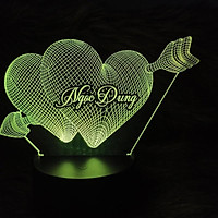 Đèn Ngủ Led 16 Màu Hình Tim 3d Khắc Tên Theo Yêu Cầu - Đèn Led Tim Đôi Mũi Tên Hear 3d - Đèn Để Bàn Trang Trí Phòng