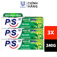 Combo 3 Kem Đánh Răng P/S Bảo Vệ 123 Trà Xanh 240g với tinh chất trà xanh thanh nhiệt giúp mang lại cảm giác mát dịu