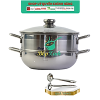 Nồi lẩu xửng hấp inox cao cấp Fivestar 3 đáy từ nắp kính ( tặng 2 vá canh ) - hàng chính hãng