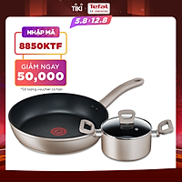 Combo Chảo chiên Tefal Sensation H9100614 28 cm & Nồi chống dính Tefal Sensation H9104614 24cm - Cảnh báo nhiệt - Dùng cho mọi loại bếp - Hàng chính hãng