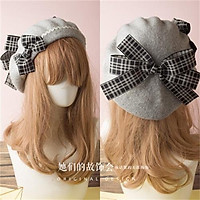 Nhật Bản Lolita Nón Mũ Nồi Pháp Mũ Len Sọc Phối Nơ Lớn Lên Hạt Venonat Cô Gái Nữ Cổ Điển Họa Sĩ Bộ Đội 17 Màu Sắc
