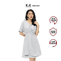 Đầm Công Sở Dáng Xòe Cổ Tim KK106-22 K&K Fashion Màu Xanh Tay Lỡ
