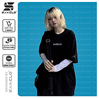 Áo thun tay lỡ nữ SAM CLO freesize phông form rộng dáng Unisex - Ulzzang mặc cặp, nhóm, lớp in DÒNG CHỮ SADBOIZ màu đen