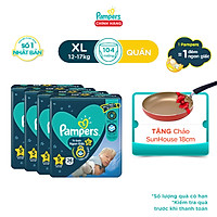 Thùng 4 Tã Quần Pampers Ngon Giấc L30/XL26/XXL22 - Tặng chảo Sunhouse 18cm