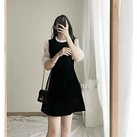 váy suông nữ, đầm suông tay lỡ có khoá sau phối voan sang chảnh