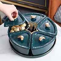 KHAY ĐỰNG MỨT TẾT SỨ XƯƠNG CAO CẤP TRÒN 6 NGĂN MÀU XANH HỌA TIẾT TRĂNG SAO- ANTH640