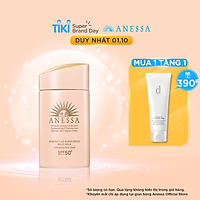 Sữa chống nắng dịu nhẹ cho da nhạy cảm và trẻ em Anessa SPF 50+ PA++++ 60ml tặng Sữa rửa mặt tạo bọt dưỡng da d program 120g