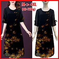 Váy Đầm Trung Niên Dự Tiệc Form Rộng Bigsize Kiểu Đầm Suông In Hoa Đỏ Lớn - THỜI TRANG TRUNG NIÊN ROMI 3314 - LÁ PHONG VÀNG 3315 - L 53-58KG