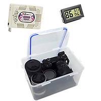 Combo Hộp chống ẩm 4 lít + ẩm kế + 200g hạt hút ẩm xanh (Có tùy chọn máy hút ẩm) cho máy ảnh (tặng mút xốp)