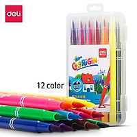 Deli Washable Marker 12/24pcs Bright Color Drawing Pen Soft Bristles Painting Pen Professional Art Sketching Pen Learning Marking Pen Children Student School Stationery