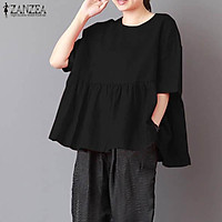 ZANZEA Women Casual Plus Size O Neck Loose Top Tee T Shirt Tunic Blouse
