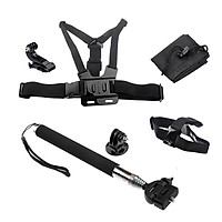 Bộ Phụ Kiện Camera gậy selfire, đai đeo ngực, đai đeo đầu, kẹp mũ, túi cho camera thể thao, camera hành trình SJCAN, GoPro, Eken