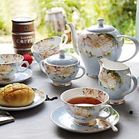 Bộ ấm trà 15 món sứ xương cao cấp màu xanh