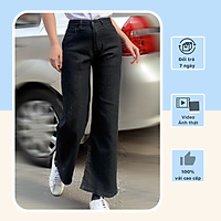 Quần jean ống rộng nữ cạp cao Q3, vải bò dày đẹp , không giãn ,dáng suông