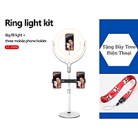 Giá Đỡ 2 Điện Thoại Có Đèn Led LiveStream, Kẹp Smartphone Để Bàn Quay Video Led 3 Màu - Hàng Chính Hãng