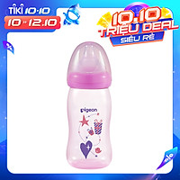 Bình sữa cổ rộng PP Plus họa tiết xanh/hồng Pigeon 240ml (M)