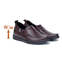 Giày Tăng Chiều Cao Nam T&TRA Tăng Cao 5Cm- S1064 Nâu Tối- Chất Liệu Da Bò Cao Cấp, Đế Cao Su Đúc, Phần Tăng Cao Ẩn Bên Trong