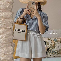 Bộ áo kẻ xanh quần kaki trắng siu xinh