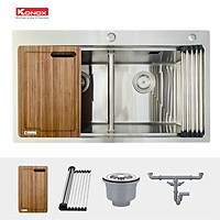 Chậu rửa bát Konox, Topmount Series, Model KN8850TD, Inox 304AISI tiêu chuẩn châu Âu, Hạ bậc tích hợp, 880x500x228(mm), Hàng chính hãng