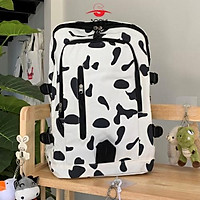 Balo thời trang ulzzang bò sữa ngựa vằn vải canvas khóa dọc đựng vừa laptop cho nam nữ đi học