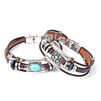 Vòng tay da khoá thép ko gỉ cho nam và nữ, vòng tay phong cách bohemian unisex