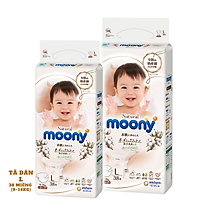 Combo 2 Bỉm - Tã dán Moony Natural size L 38 miếng (Cho bé 9 - 14kg)