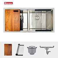 Chậu rửa bát Konox, Undermount Series, Model KN8745DUB, Inox 304AISI tiêu chuẩn châu Âu, Hạ bậc tích hợp, 870x455x220(mm), Hàng chính hãng