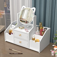Kệ đựng mỹ phẩm, để đồ trang điểm, đồ trang sức, kệ gỗ để bàn kèm gương trang điểm cao cấp - Tặng kèm móc khóa khung hình thời trang