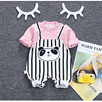 Bộ yếm kẻ áo liền quần hình gấu, body dài tay cho Bé Trai Bé Gái dễ thương chất Cotton mịn đẹp, quần áo trẻ em sơ sinh