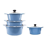 Bộ 4 nồi đúc ceramic cao cấp: nồi 2 tay cầm 18-20-22-24cm tặng 1 cặp nhấc nồi sillicon (màu ngẫu nhiên)