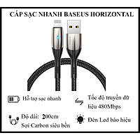 Cáp Sạc Nhanh Baseus Horizontal Data Cable 200cm - Dùng Cho iPhone iPad - Trang Bị Đèn Led - Công Nghệ Chống Đứt Gãy SR - Hàng Chính Hãng