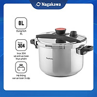 Nồi Áp Suất Đáy Từ Nagakawa NAG1481 (8L) - Lòng Nồi Inox 304, Van Kép 3 Cấp An Toàn