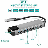 6-in-1 USB-C Hub Multi-port Adapter USB Type C Hub Adapter Dock with 4K HDMI RJ45 Ethernet Lan USB Charge