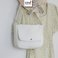 Túi tote đeo chéo vải canvas, túi vải bố hình bán nguyệt Unisex nam nữ đi học đi chơi thời trang COVI đen trắng T29