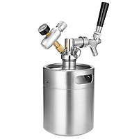 2L Mini Stainless Steel Beer Keg with Tap Pressurized Home Beer Brewing Craft Beer Dispenser Growler System