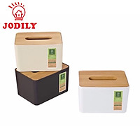 Hộp Giấy Ăn Jodily Thân Nhựa Mặt Tre Sang Trọng Đựng Giấy Tròn, Giấy Vuông, Giấy Chữ Nhật
